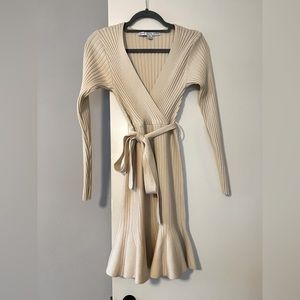 Cream Long Sleeve Sweater Dress